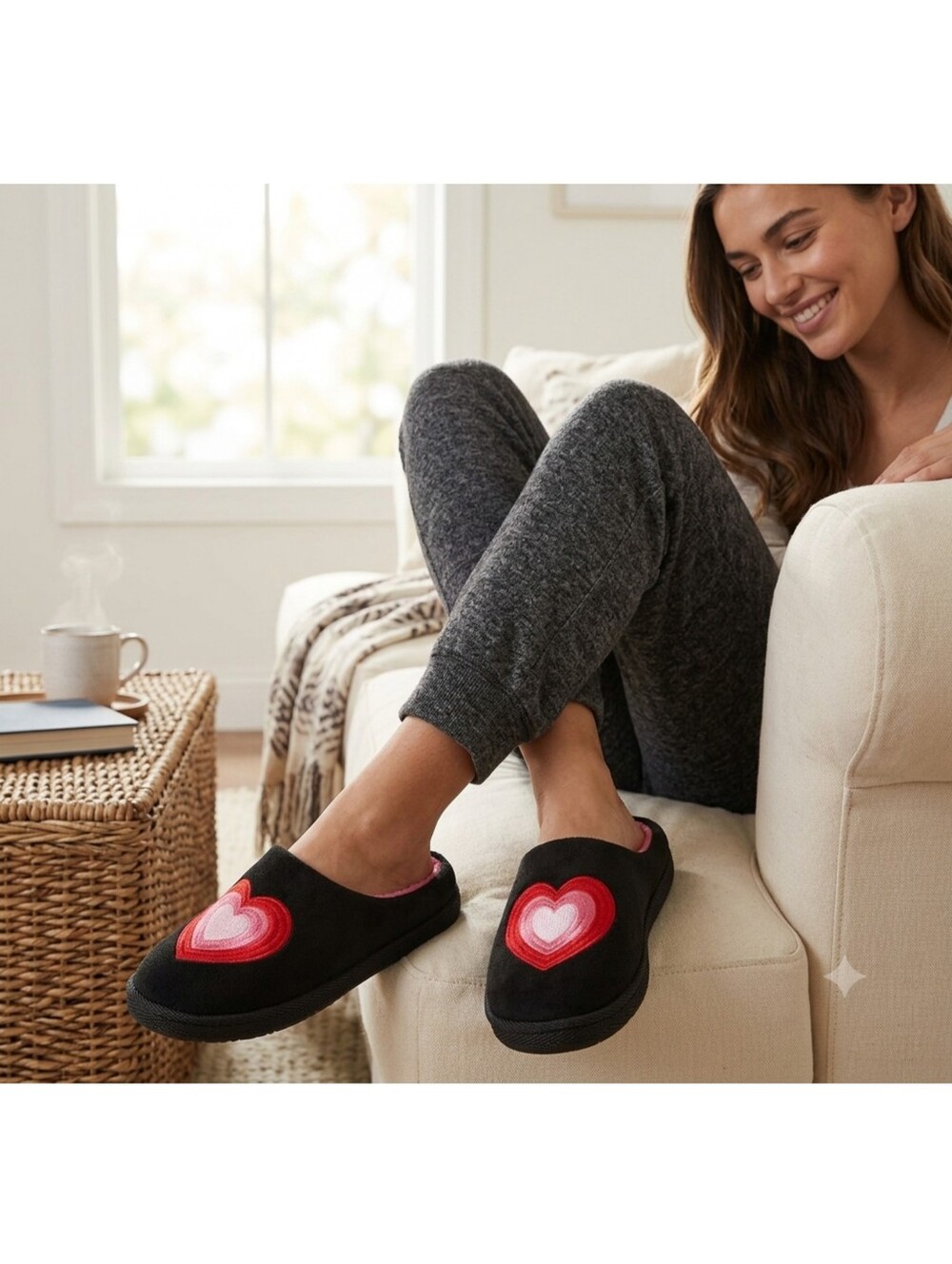 NEW Dluxe by Dearfoams Woman's Heart Slides